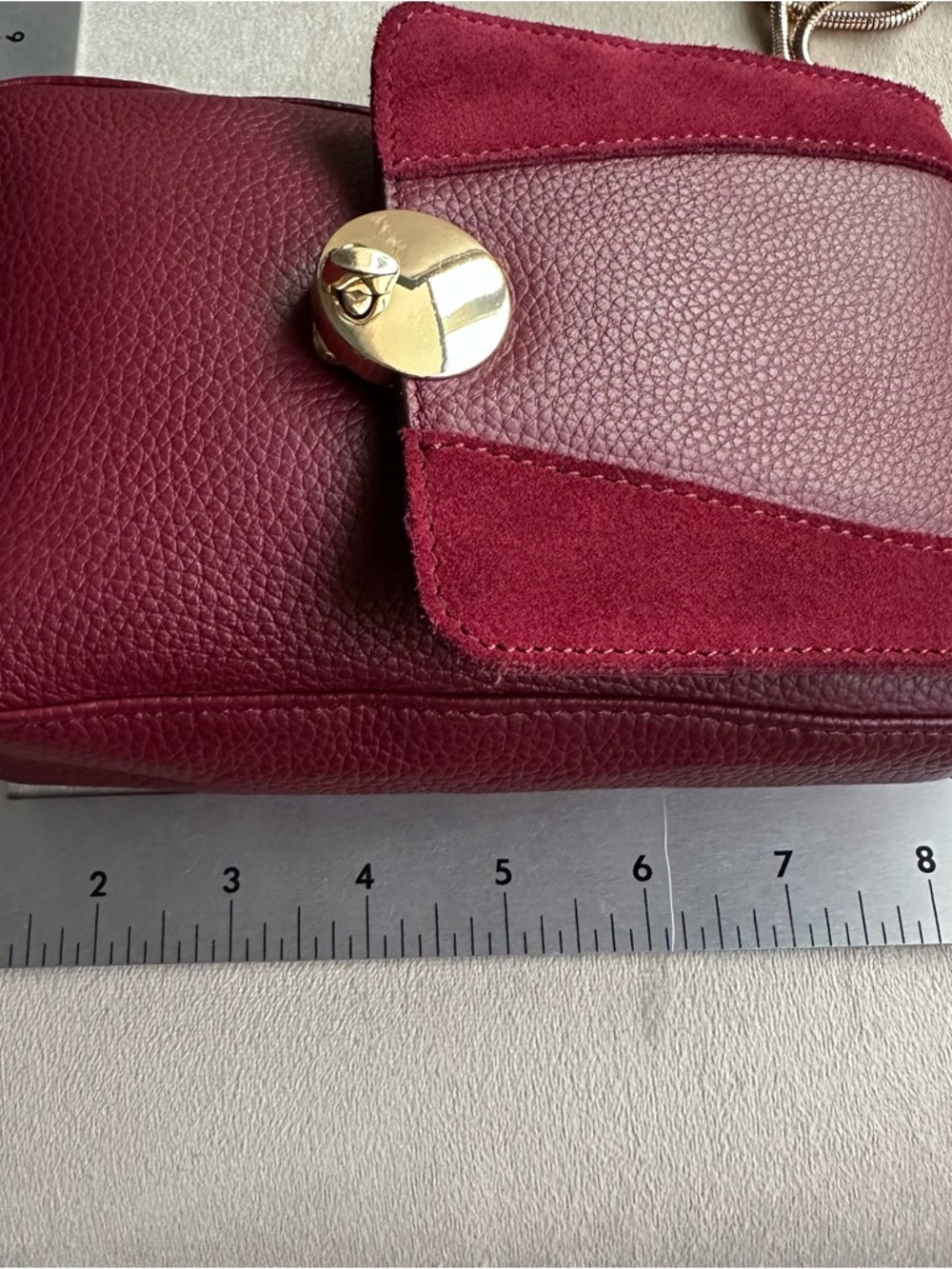 Clove + Revel Genuine Leather Crossbody Bag | Suede Detail Gold Lock Mini Bag - Picture 14 of 16